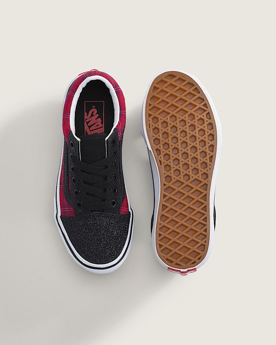Taka Hayashi For Vault By Vans Little Kids Old Skool Shoe Glitter Plaid Red Black