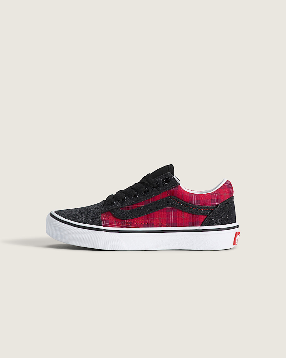 taka hayashi for vault by vans Little Kids Old Skool Shoe Glitter Plaid Red Black