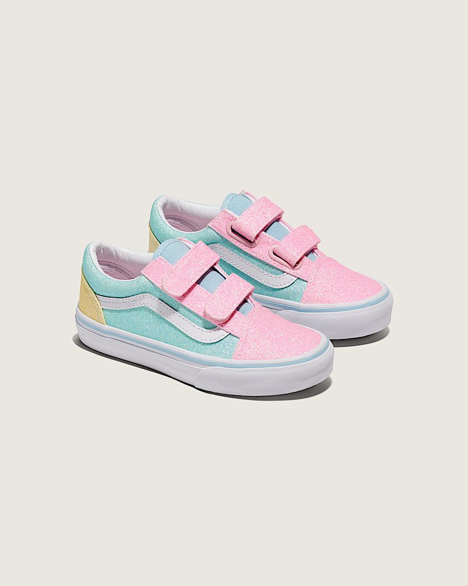 Taka Hayashi For Vault By Vans Little Kids Old Skool V Shoe Glitter Pastel Blue Pink Yellow