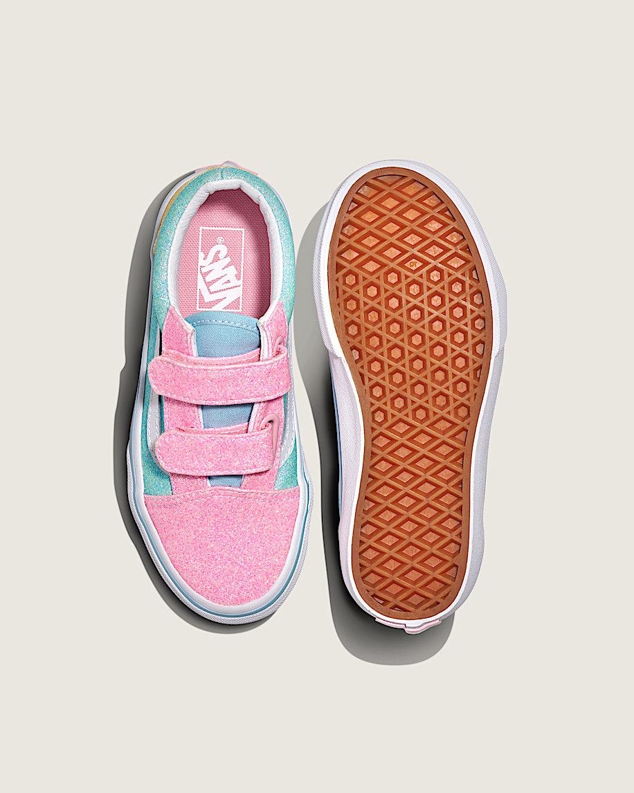 Taka Hayashi For Vault By Vans Little Kids Old Skool V Shoe Glitter Pastel Blue Pink Yellow