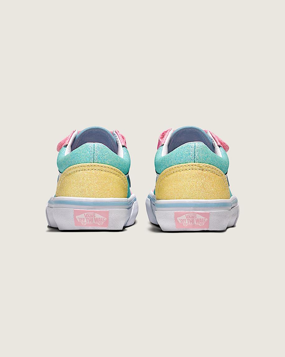 Taka Hayashi For Vault By Vans Little Kids Old Skool V Shoe Glitter Pastel Blue Pink Yellow