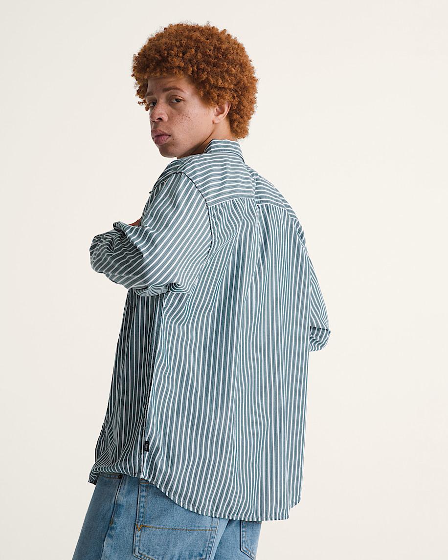 Taka Hayashi For Vault By Vans Premium Dobby Stripe Long Sleeve Shirt Mossy Olive Green