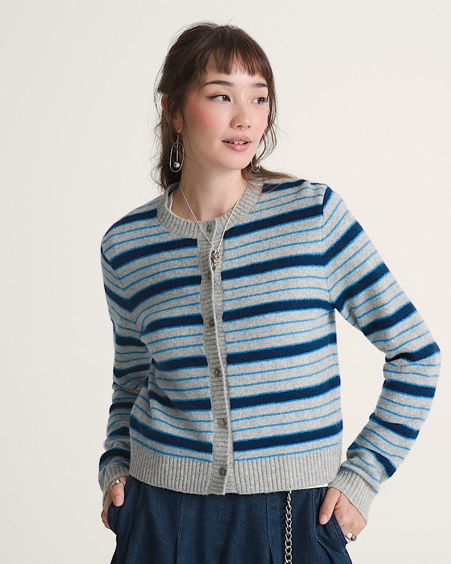 Taka Hayashi For Vault By Vans Premium Dolly Stripe Cardigan Sweater Cement Heather Grey Bright Azure Blue