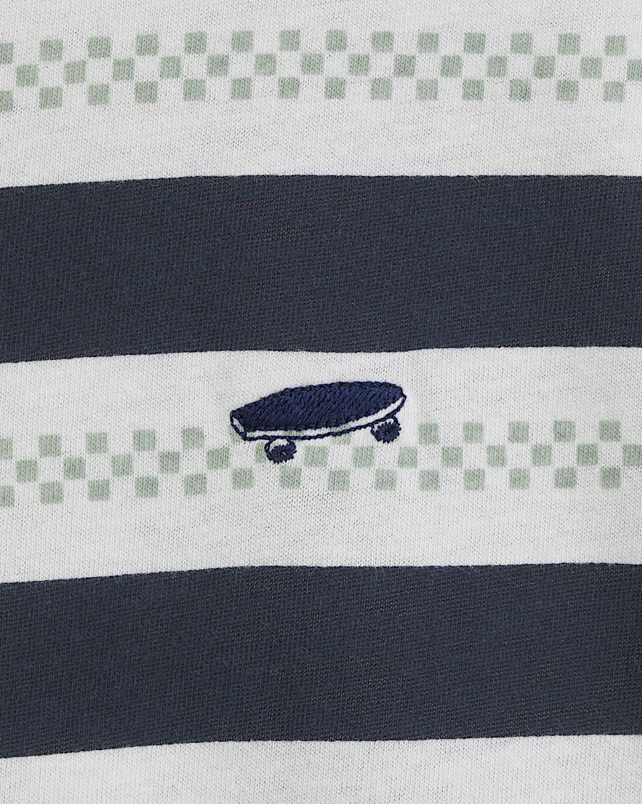 Taka Hayashi For Vault By Vans Salton Stripe Checkerboard T-Shirt Checkerboard Marshmallow White Navy Blue