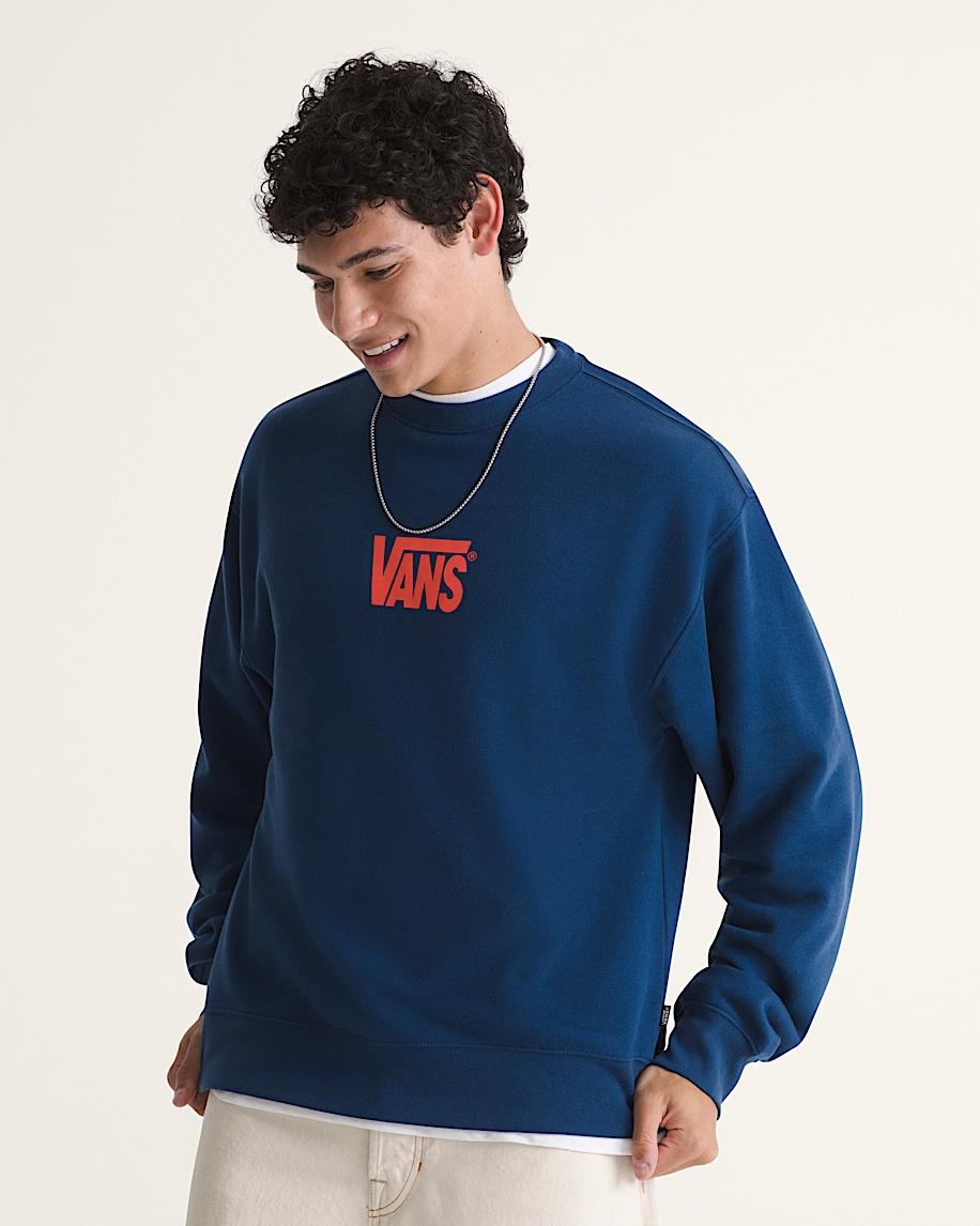 Taka Hayashi For Vault By Vans Stretch Logo Crew Sweatshirt Deep Indig Blue Flame Red