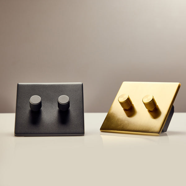 Tala Double Rotary Wall Dimmer In Brass Brass