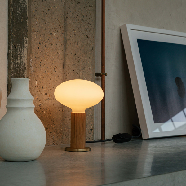 Tala Knuckle Table Lamp In Oak + Oval Dim To Warm