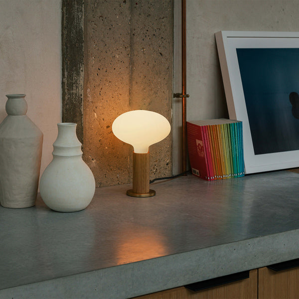 Tala Knuckle Table Lamp In Oak + Oval Dim To Warm