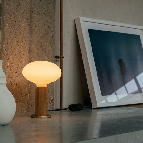 Tala Knuckle Table Lamp In Walnut + Oval Dim To Warm
