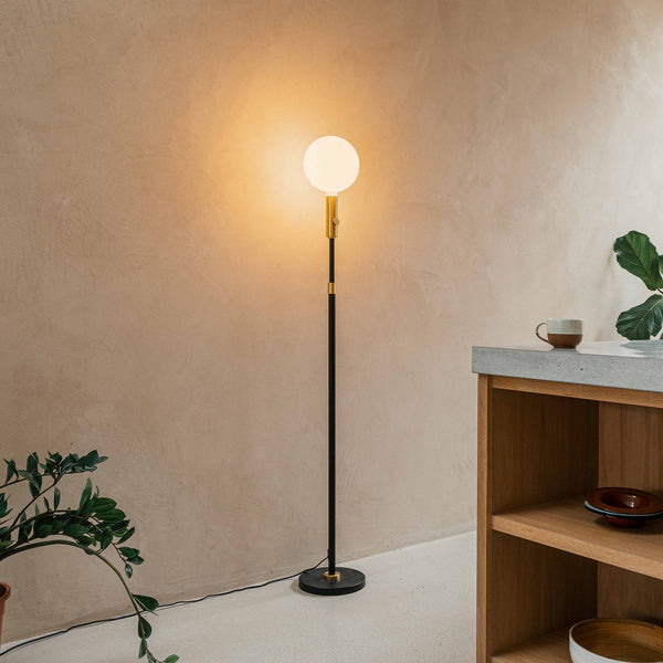 Tala Poise Adjustable Floor Lamp In Brass + Sphere V