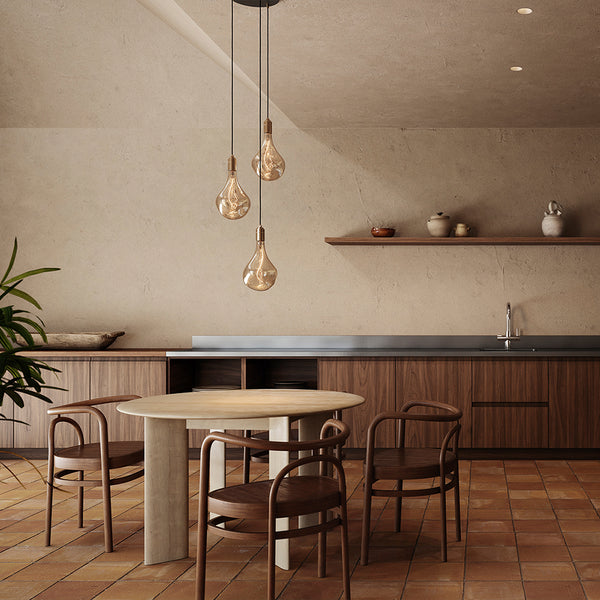 Tala Triple Pendant In Brass + Voronoi III Brass