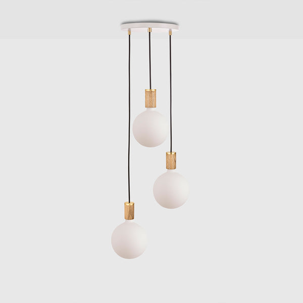 Tala Triple Pendant In Oak + Sphere IV - White Canopy