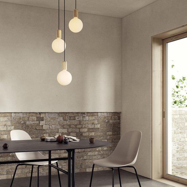 tala Triple Pendant in Oak + Sphere IV - White Canopy