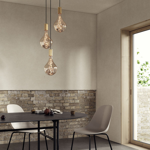 tala Triple Pendant in Oak + Voronoi II - White Canopy