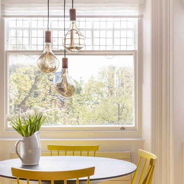 Tala Triple Pendant In Oak - White Canopy