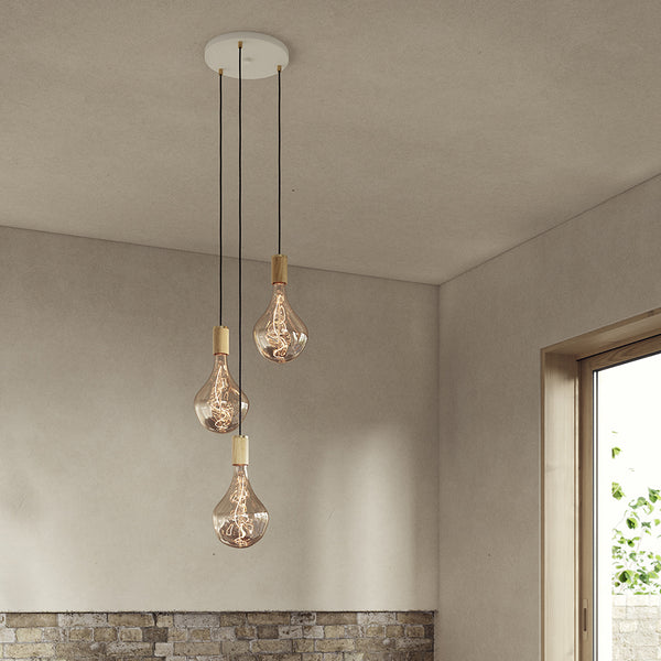 Tala Triple Pendant In Oak - White Canopy