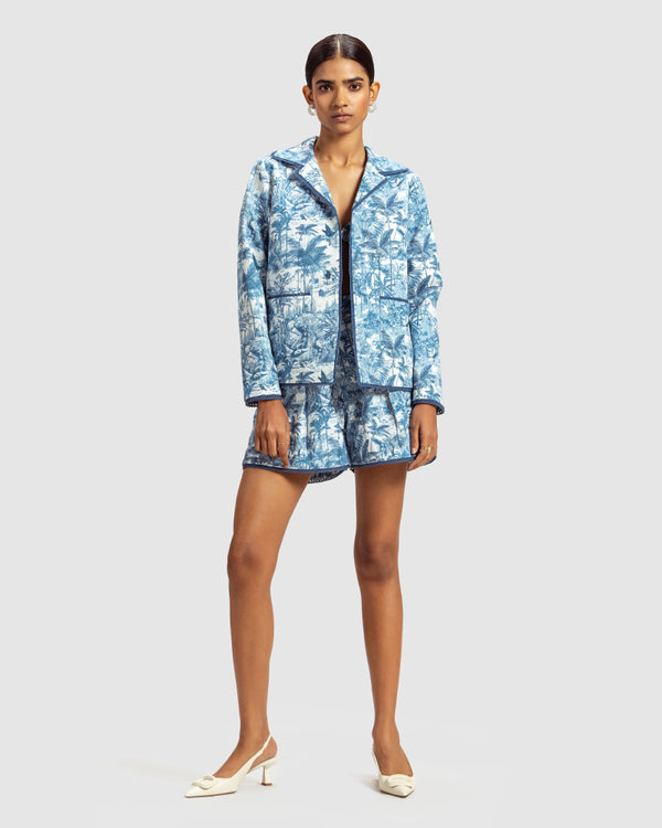 Talitha Blue Tropical Print Cotton Twill Day Jacket
