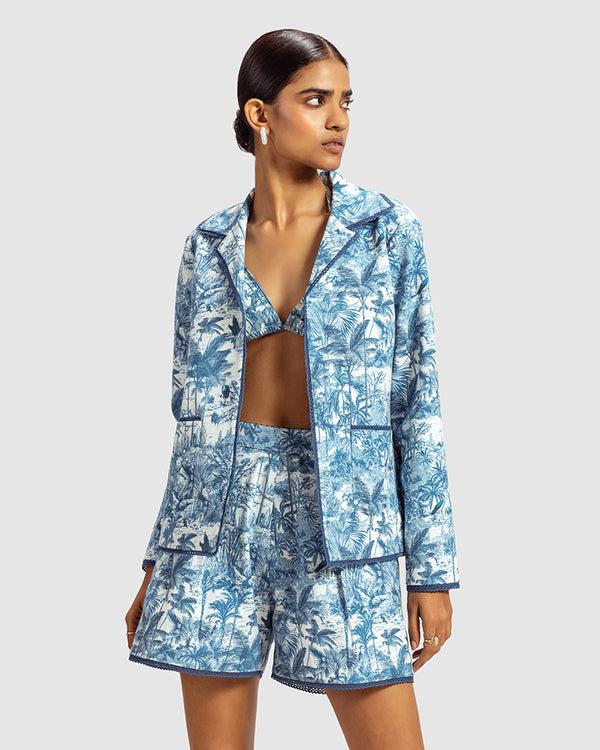 Talitha Blue Tropical Print Cotton Twill Day Jacket