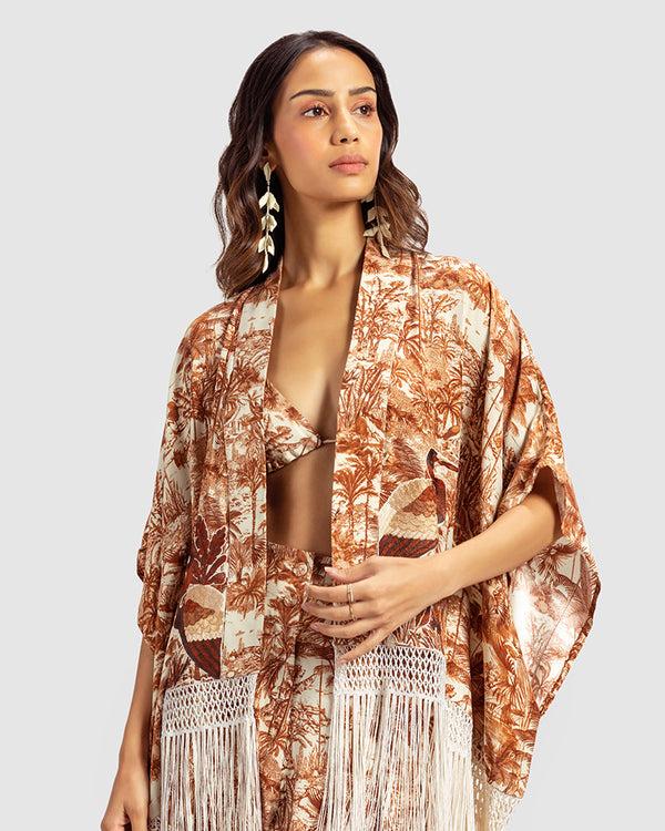 Talitha Brown Gara Embroidered Tropical Print Shrug
