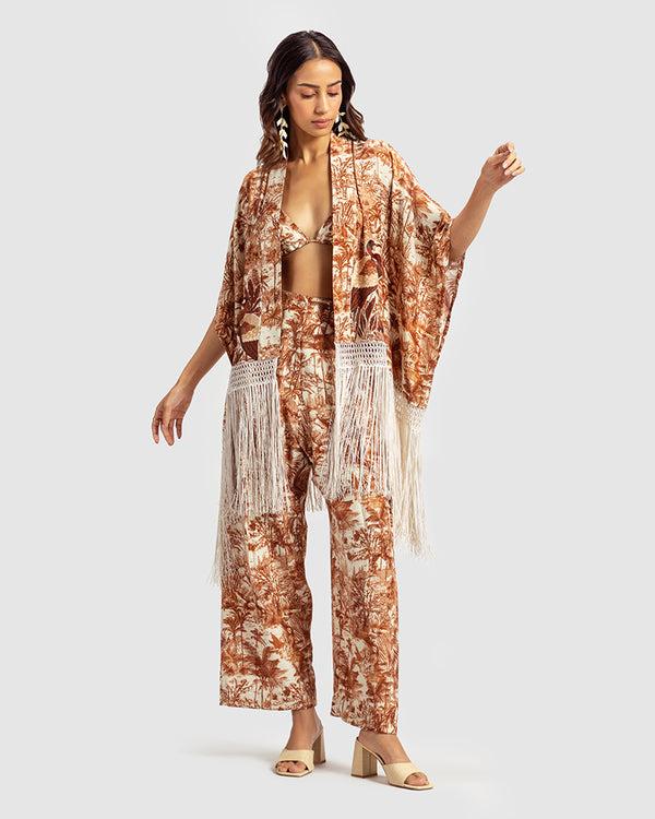 Talitha Brown Gara Embroidered Tropical Print Shrug