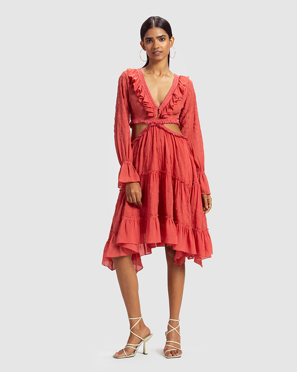 Talitha Coral Embroidered Cutout Silk Georgette Dress