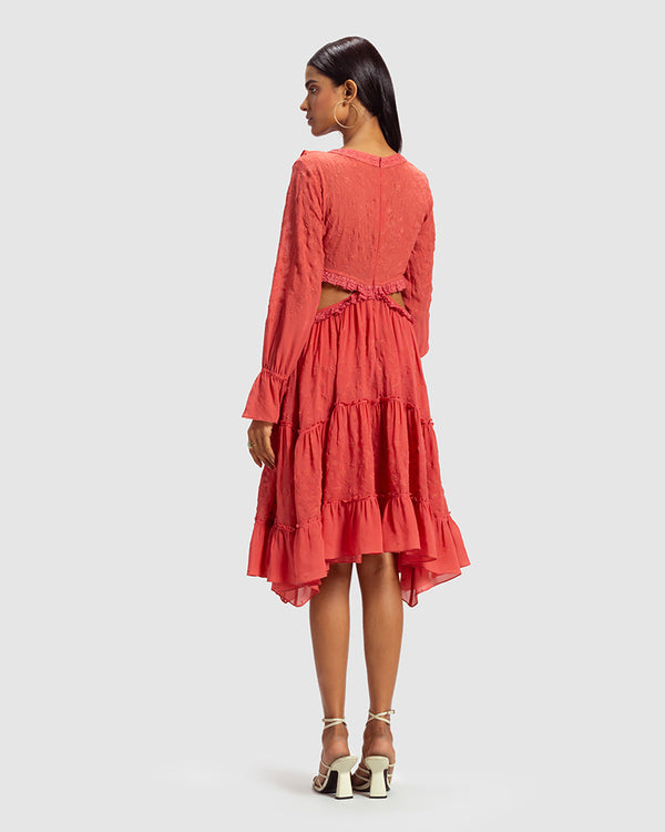 Talitha Coral Embroidered Cutout Silk Georgette Dress
