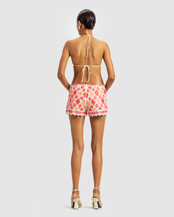 Talitha Coral Phulkari Embroidered Drawstring Short