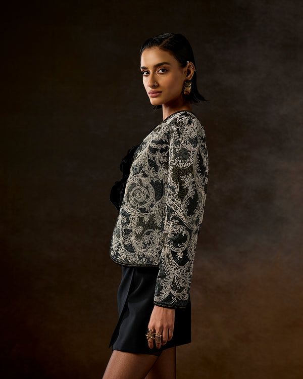 Talitha Deia Charcoal Green Embroidered Dori Jacket