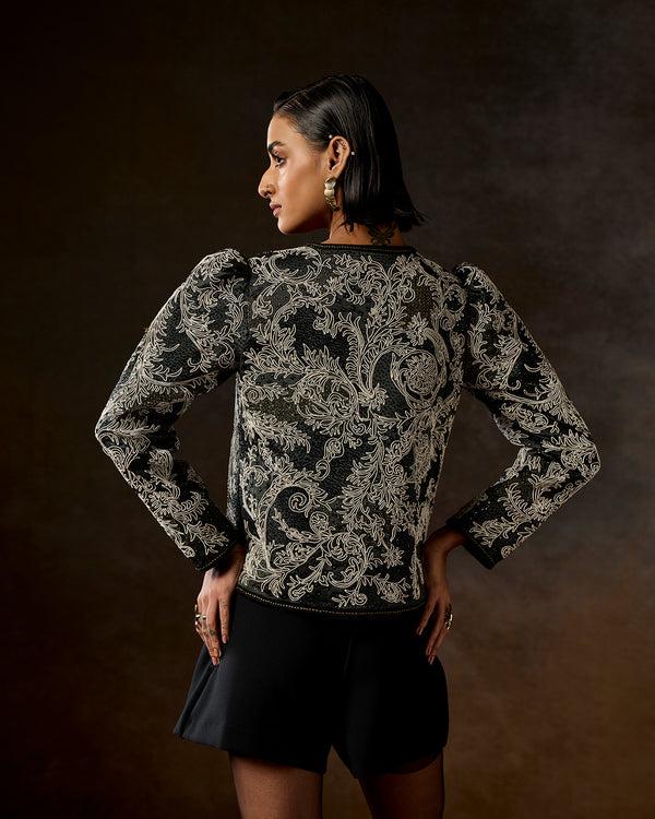 Talitha Deia Charcoal Green Embroidered Dori Jacket