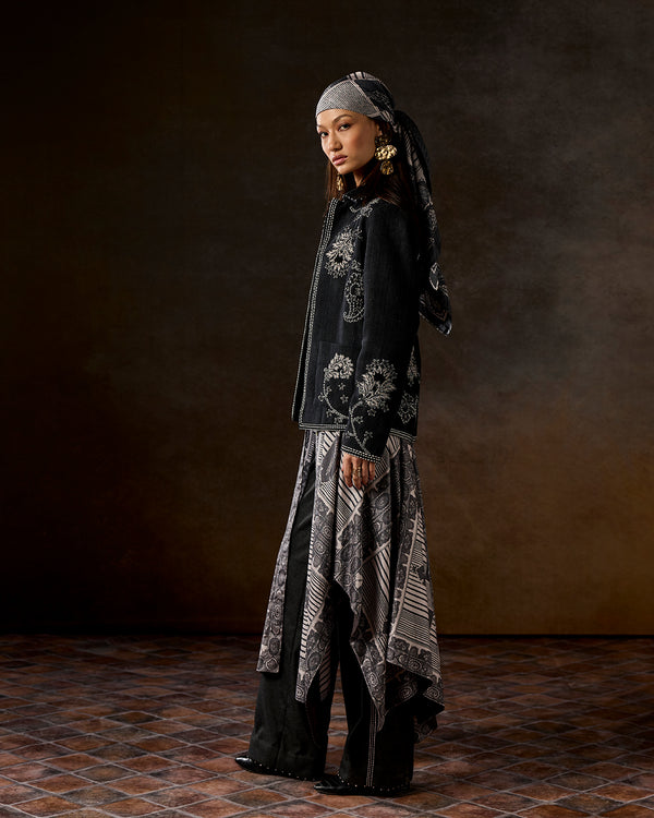 Talitha Mirella Stone Grey Hand-Embroidered Denim Jacket