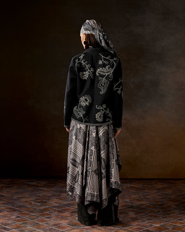 Talitha Mirella Stone Grey Hand-Embroidered Denim Jacket