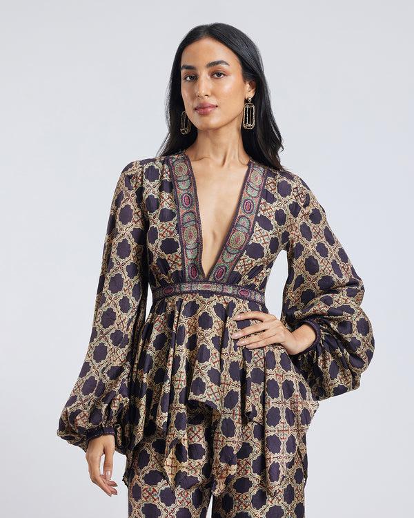 Talitha Ajrakh Print Maya Silk Top