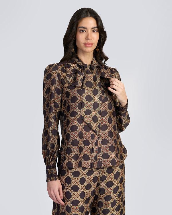 Talitha Ajrakh Scarf Neck Silk Blouse