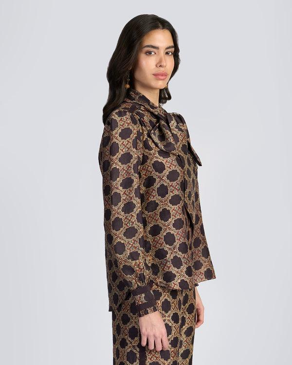 Talitha Ajrakh Scarf Neck Silk Blouse