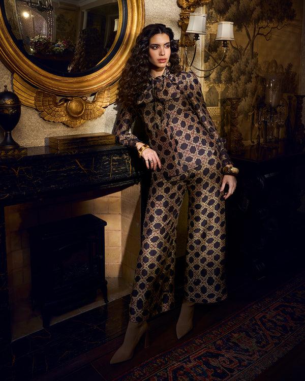 talitha Ajrakh Scarf Neck Silk Blouse