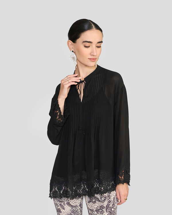 Talitha Amalia Natural Black Pintuck Top