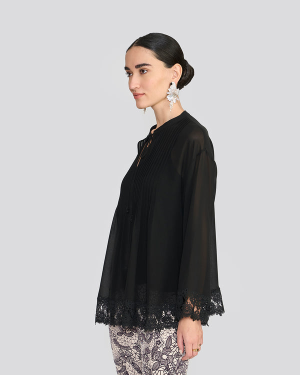 Talitha Amalia Natural Black Pintuck Top