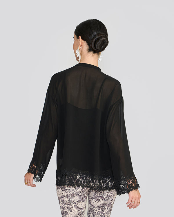 Talitha Amalia Natural Black Pintuck Top