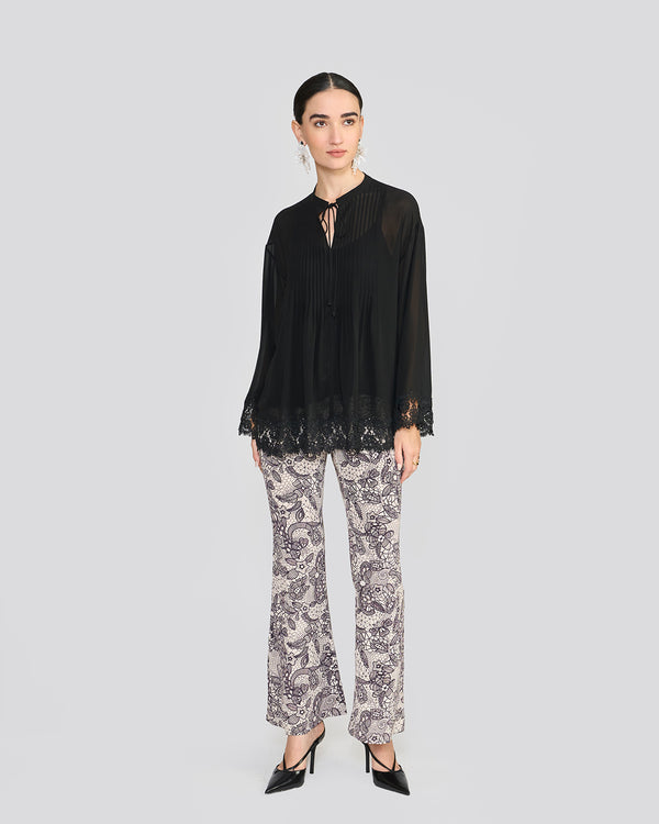 talitha Amalia Natural Black Pintuck Top
