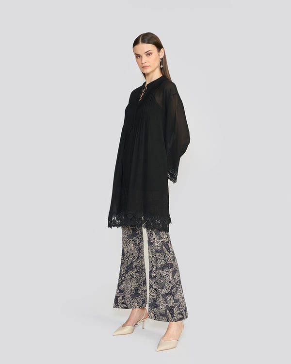 Talitha Amalia Natural Black Pintuck Tunic