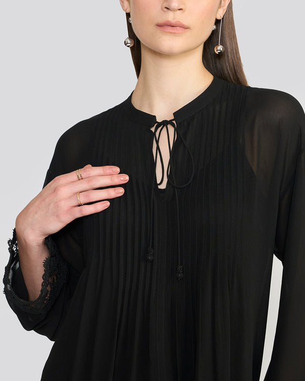 Talitha Amalia Natural Black Pintuck Tunic