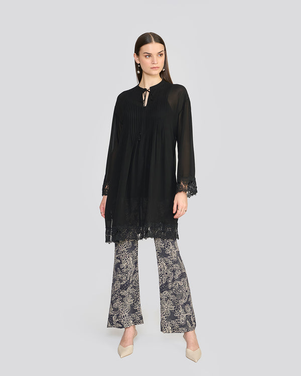 talitha Amalia Natural Black Pintuck Tunic