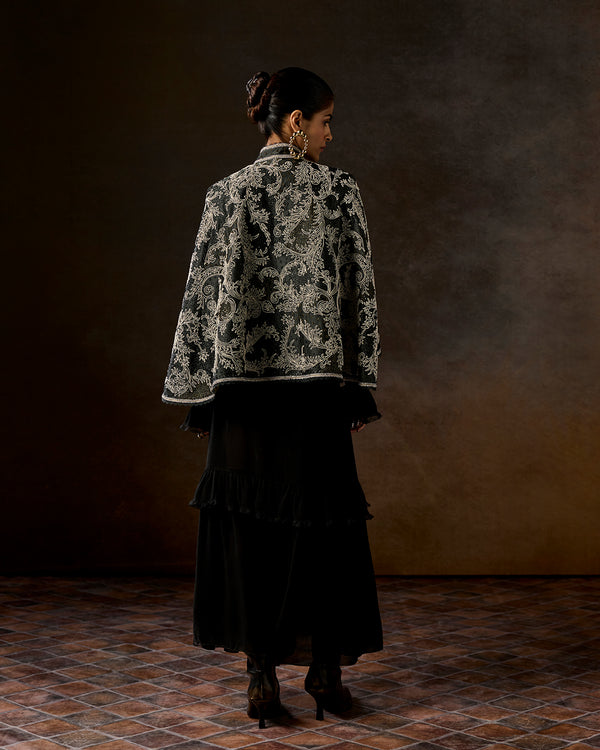 Talitha Amori Charcoal Green Dori Embroidered Cape