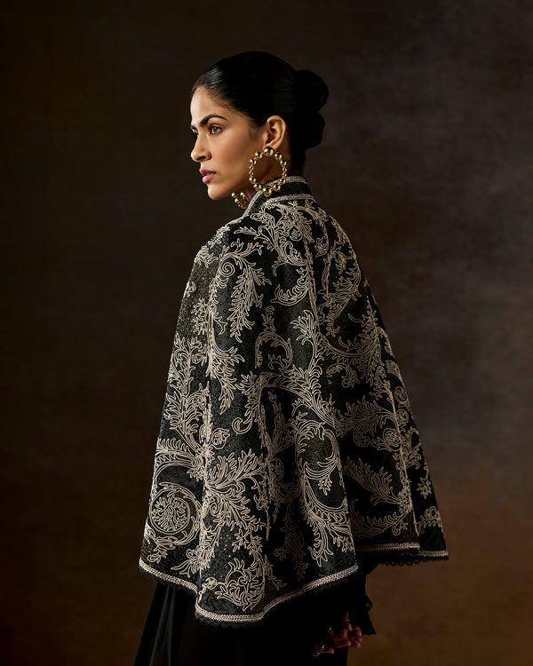Talitha Amori Charcoal Green Dori Embroidered Cape