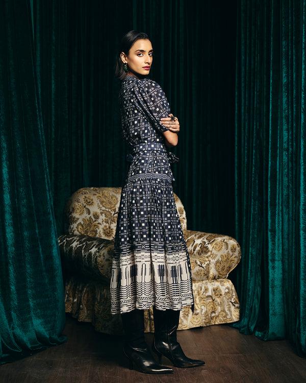 Talitha Audrey Navy Printed Dress