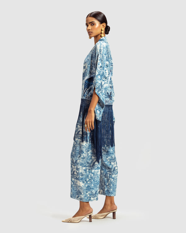 Talitha Blue Gara Embroidered Tropical Print Shrug