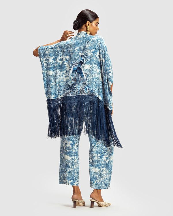 Talitha Blue Gara Embroidered Tropical Print Shrug