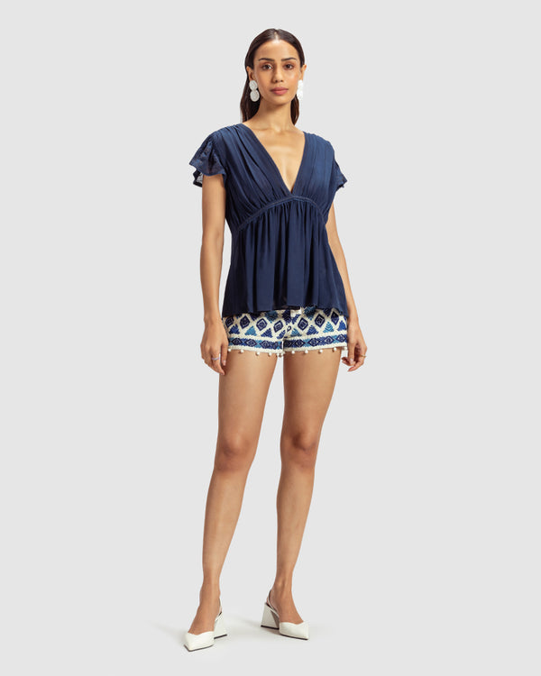 Talitha Blue Gathered Silk Georgette Top