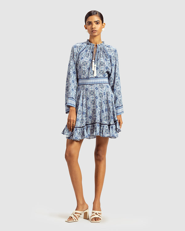 Talitha Blue Marissa Print Ruffled Silk Dress