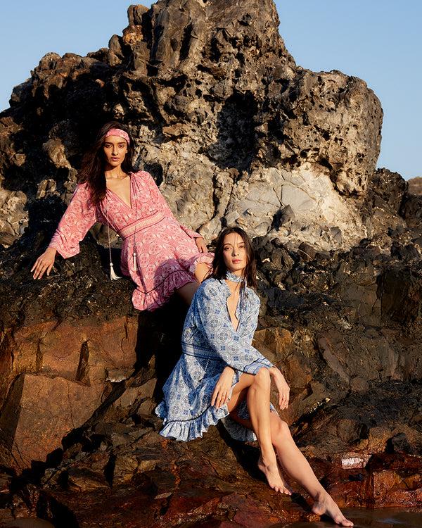 talitha Blue Marissa Print Ruffled Silk Dress